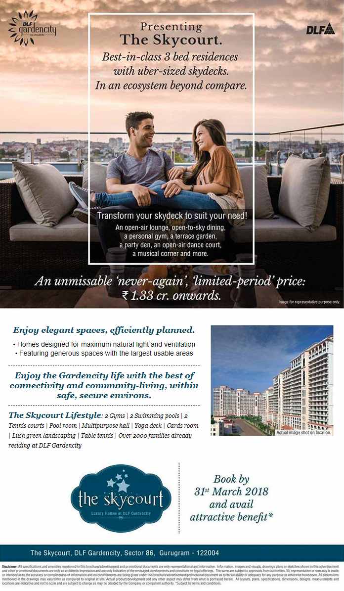 An unmissable never again limited period price of 1.33 cr. at DLF The Skycourt, Gurgaon Update